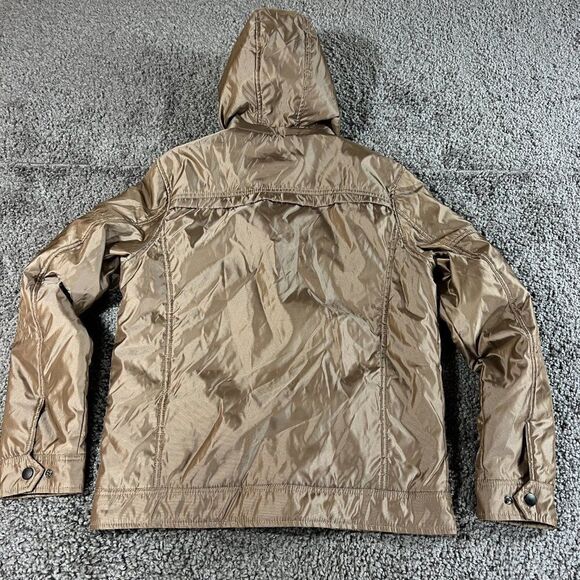 Platini Jacket Mens Large Gold Hooded Full Zip Faux Fur Lined Coat - Picture 8 of 14